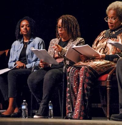 Actors Vanetta Powell, Lesley Bracero, and Adrianna Jones participated in the first staged readin...